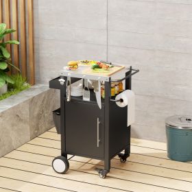 Outdoor Grill Cart With Patio Furniture, Outdoor Grill Table With Storage,Rolling Bar Cart Outdoor BBQ Cart With  Hooks And Spice Rack For Grilling Ac