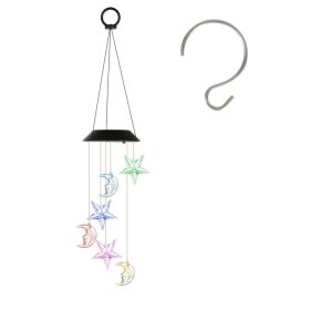 1Pcs Solar Moon And Star Wind Chime 7 Color Changing Wind Chime For Outside IPX4 Waterproof Outdoor Garden Yard Decor