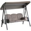 Patio Swing Bench 3-Person Steel Canopy Cushioned with Side Trays Comfortable Brown