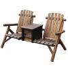 Rustic Brown Double Wooden Chair with Ice Bucket Outdoor Loveseat High Backrest Smooth Armrest for Garden Patio Furniture