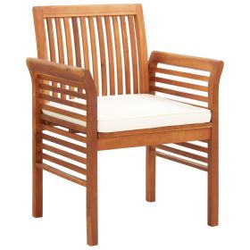 Garden Dining Chair Set of 8 Natural acacia wood, Cream cushion