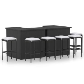 Garden Bar Set Black Poly Rattan, Powder-coated Steel Large