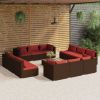 13 Piece Patio Lounge Set with Cushions Poly Rattan Brown
