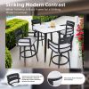 Modern 5PC Outdoor Patio Bar Set,Rounded Square Sintered Stone Table & 4 Swivel Bar Chairs,Non-Rust Aluminum Frame,Ember Black, Marble-Inspired Top