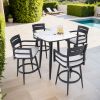 Modern 5PC Outdoor Patio Bar Set,Rounded Square Sintered Stone Table & 4 Swivel Bar Chairs,Non-Rust Aluminum Frame,Ember Black, Marble-Inspired Top