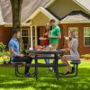 45 Inches Outdoor Round Picnic Table and Bench Set for 8 with Umbrella Hole
