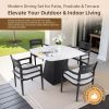 5-Piece Outdoor Pedestal Dining Set, 44" Rounded Square Sintered Stone Table with Flared Base and 4 Armchairs, Sunbrella Cushions, Rust-Free Aluminum
