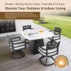5-Piece Outdoor Pedestal Dining Set, 44" Rounded Square Sintered Stone Table with Flared Base and 4 Swivel Rockers, Sunbrella Cushions