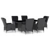 7 Piece Patio Dining Set with Cushions Poly Rattan Dark Gray