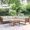 Wood Structure Outdoor Sofa Set with beige Cushions Exotic design Water-resistant and UV Protected texture High quality acacia w