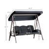 Patio Swing 3-Person Steel Canopy Bench with Side Trays Padded Comfort in Black