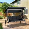 Patio Swing 3-Person Steel Canopy Bench with Side Trays Padded Comfort in Black