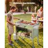 Outdoor Propane Griddle, 2 Burners (11,600 BTU Each), Commercial Stainless Steel Gas Griddle Cart with 4 Lockable Wheels, 1/3 Food Pan