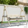3 Seat Wooden Porch Swing with Stand, Patio Swing with Cushion, for Garden, Poolside, Backyard, Natural Wood