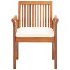 Garden Dining Chair Set of 8 Natural acacia wood, Cream cushion