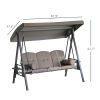 Patio Swing Bench 3-Person Steel Canopy Cushioned with Side Trays Comfortable Brown