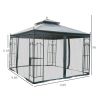 10x10 Steel Patio Gazebo Canopy Grey with Mesh Curtains Shelves