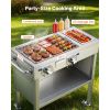 Outdoor Propane Griddle, 2 Burners (11,600 BTU Each), Commercial Stainless Steel Gas Griddle Cart with 4 Lockable Wheels, 1/3 Food Pan
