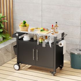 Two Doors Outdoor Grill Cart With Patio Furniture, Outdoor Grill Table With Storage,Rolling Bar Cart Outdoor BBQ Cart With  Hooks And Spice Rack For G
