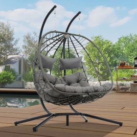 2 Persons Egg Chair with Stand Indoor Outdoor Swing Chair Patio Wicker Hanging Egg Chair Hanging Basket Chair with Stand for Bedroom Living Room Balco (default: default title)