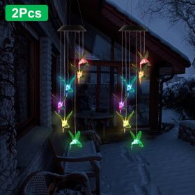 LED Solar Hummingbird Wind Chime For Spring Solar String Lights 6 LEDs Color-Changing IP65 Waterproof Decorative Lamp Lighting For Home Garden Fence P (Option: 2Pc)